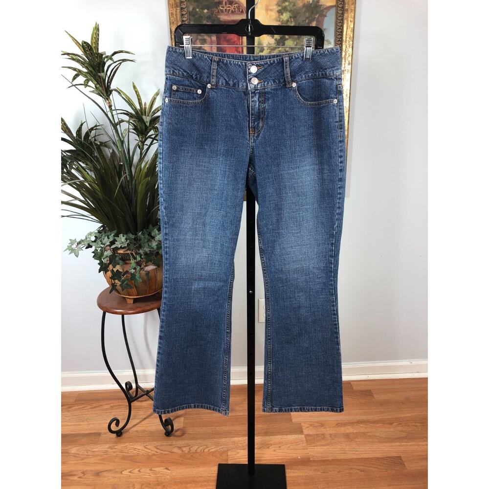London Jeans Women's Size 10 Blue Denim Bootcut Double Button Streetwear Lined
